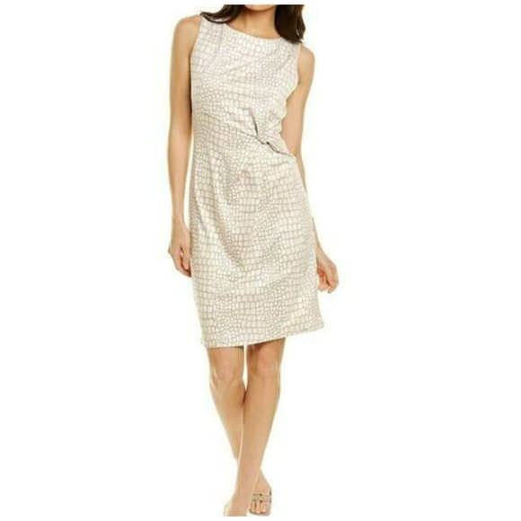 J. McLaughlin Kamala Faux Suede Shift Dress Size Large Beige Crocodile Print NWT - Picture 2 of 9